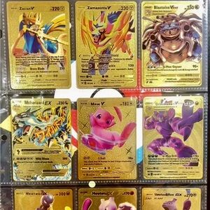 COPY - Pokemon Ex V Vmax Gx Gold Foil Fan Art Cards Full Set of 9 Pieces